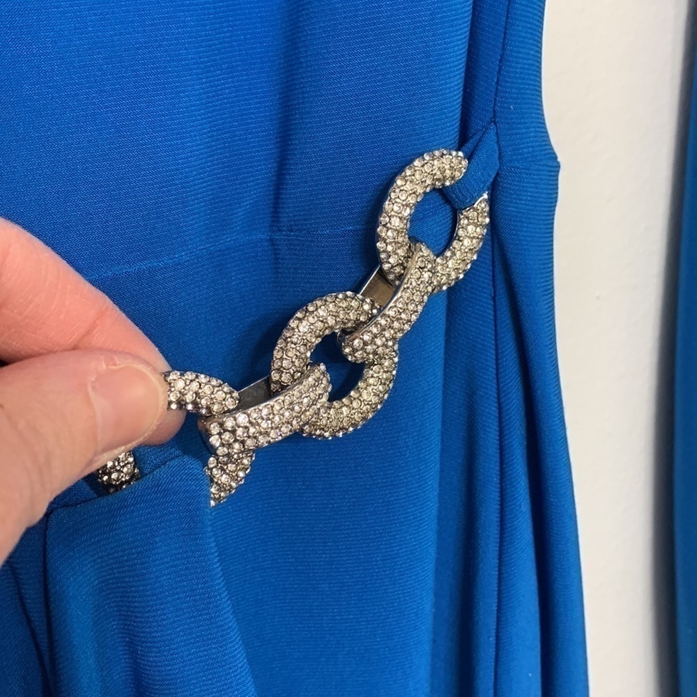 Lauren Ralph Lauren Blue Rhinestone Embellished Faux Wrap Midi Dress Size 8 - Picture 2 of 5